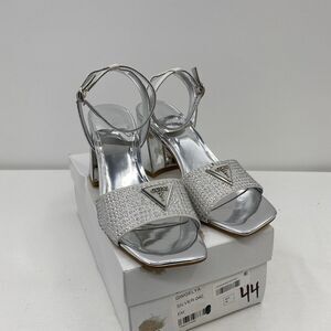 Guess Womens Gelya Silver Ankle Strap Dressy Heels 6 Medium (B,M)